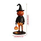 Halloween Pumpkin Head Figurine with Lighted Handheld Pumpkin Lantern - Vintage Witch Gentleman Tabletop Decor, Light Up O' Lantern Statue for Home Mantel Shelf Fall Decor