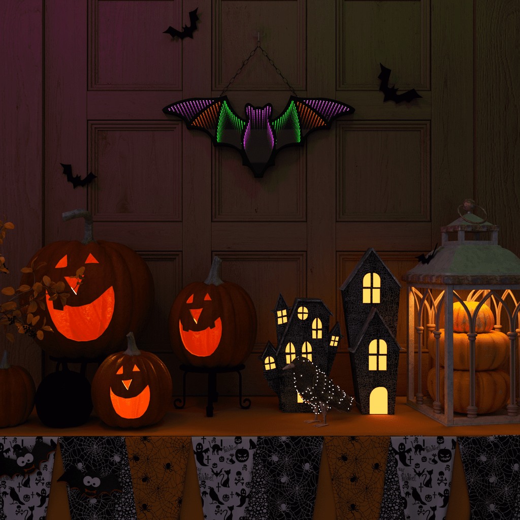 Beatineon Bat Infinity Mirror Light, USB & Battery Powered with 6H Timer, Hanging 2D Halloween Decor for Indoor Gothic Home Decor