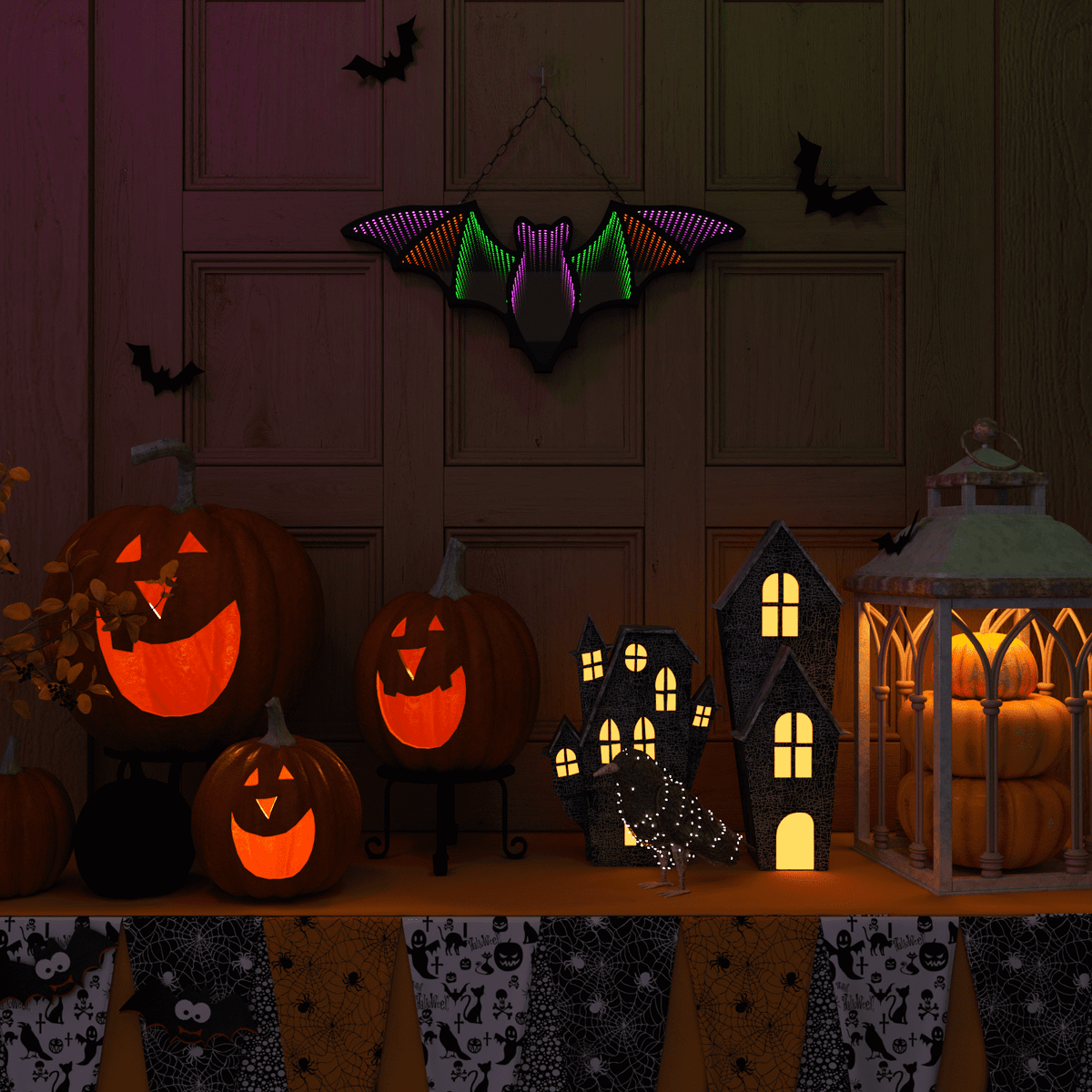 Beatineon Bat Infinity Mirror Light, USB & Battery Powered with 6H Timer, Hanging 2D Halloween Decor for Indoor Gothic Home Decor