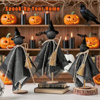 Halloween Decorations Indoor, 3 Set Primitive Halloween Ghosts with Hat, Wooden Stand Ghost Decor for Table Centerpieces, Mantels, Shelves, Vintage Spooky & Festive Party Decor