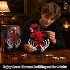 Gothic Cross Roses Building Set, Skeleton Hands with Flowers Botanical Collection Kit for Adults Women, Horror Goth Decor for Home Office, Gift for Her for Birthday/Halloween/Valentines Day/Christmas