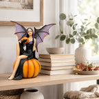 Comfy Hour 5.9 Inch Solid Resin Halloween Fairy Figurine, Orange Pumpkin Gothic Decor