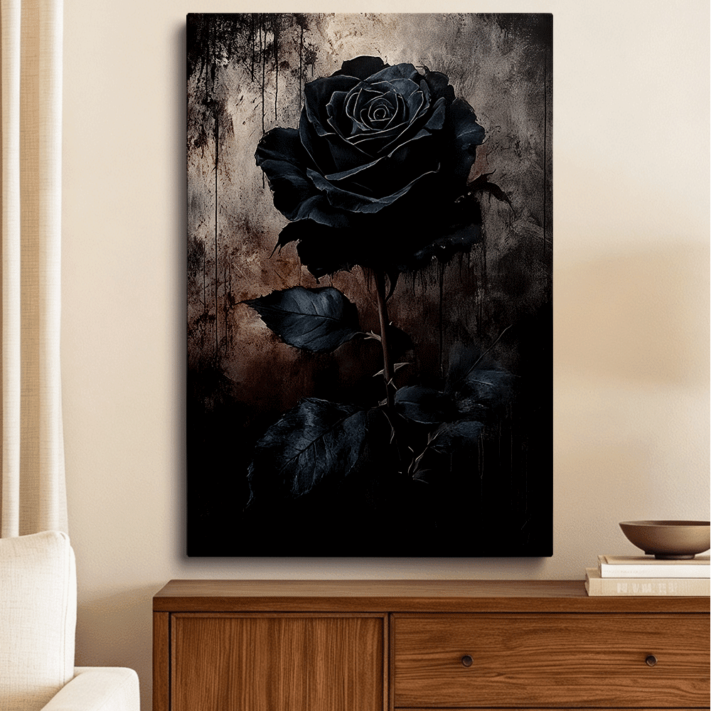 Topbout Art Dark Black Rose Moody Gothic Canvas Wall Art Gallery Wrapped for Bedroom Living Room 30x20 inch