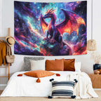 Purple Dragon Tapestry, Gothic Medieval Fantasy Animals Cool Dragon Tapestry for Bedroom Aesthetic, Nebula Starry Sky Tapestry Wall Hanging, Men Boys Poster Blanket College Dorm Home Decor, 71X60in