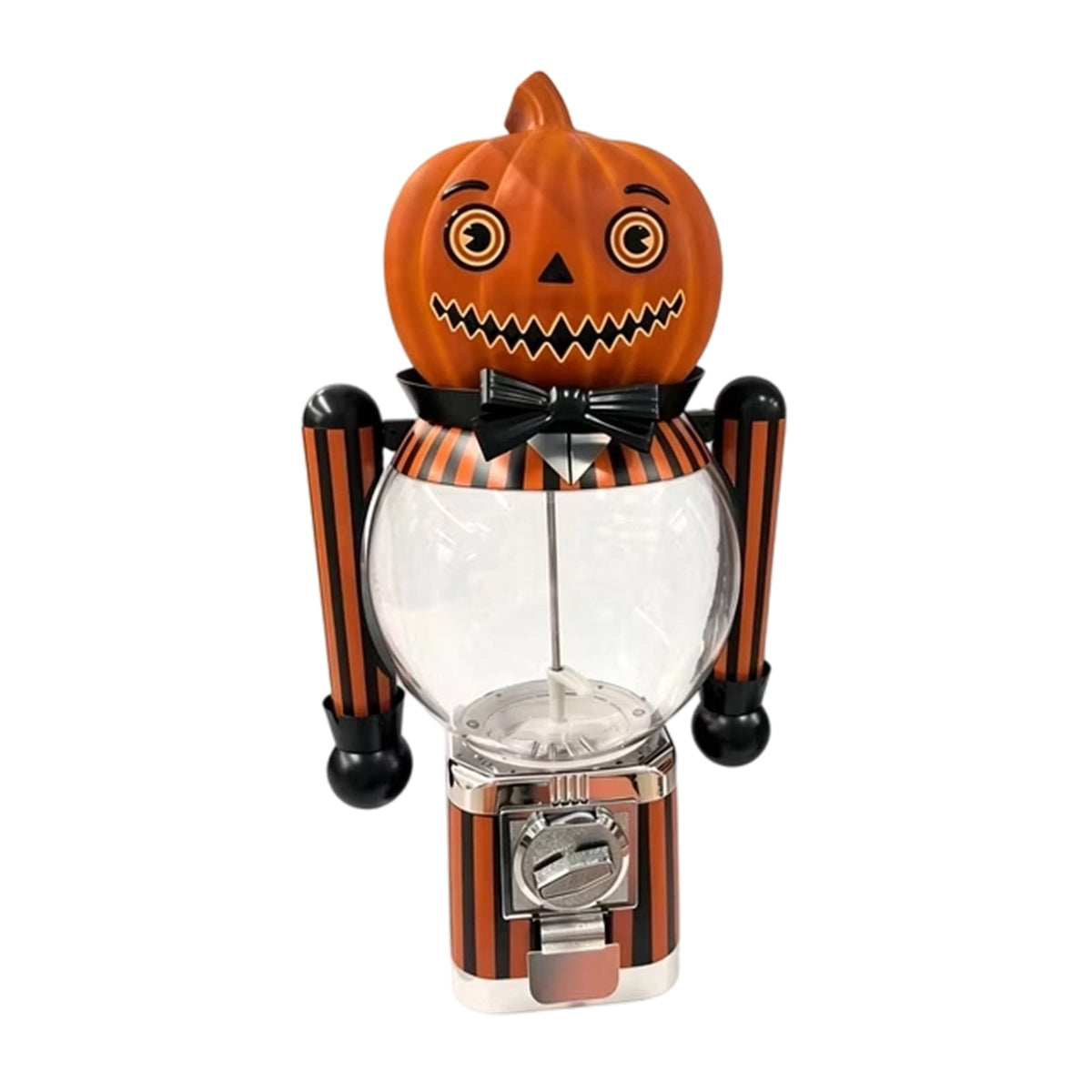 Vintage Striped Pumpkin Candy Dispenser, Jack-o'-Lantern Mini Gumball Machine with Clear Container, Halloween Decorations, Desktop Ornament, Halloween Table Centerpiece & Party Favor Gift