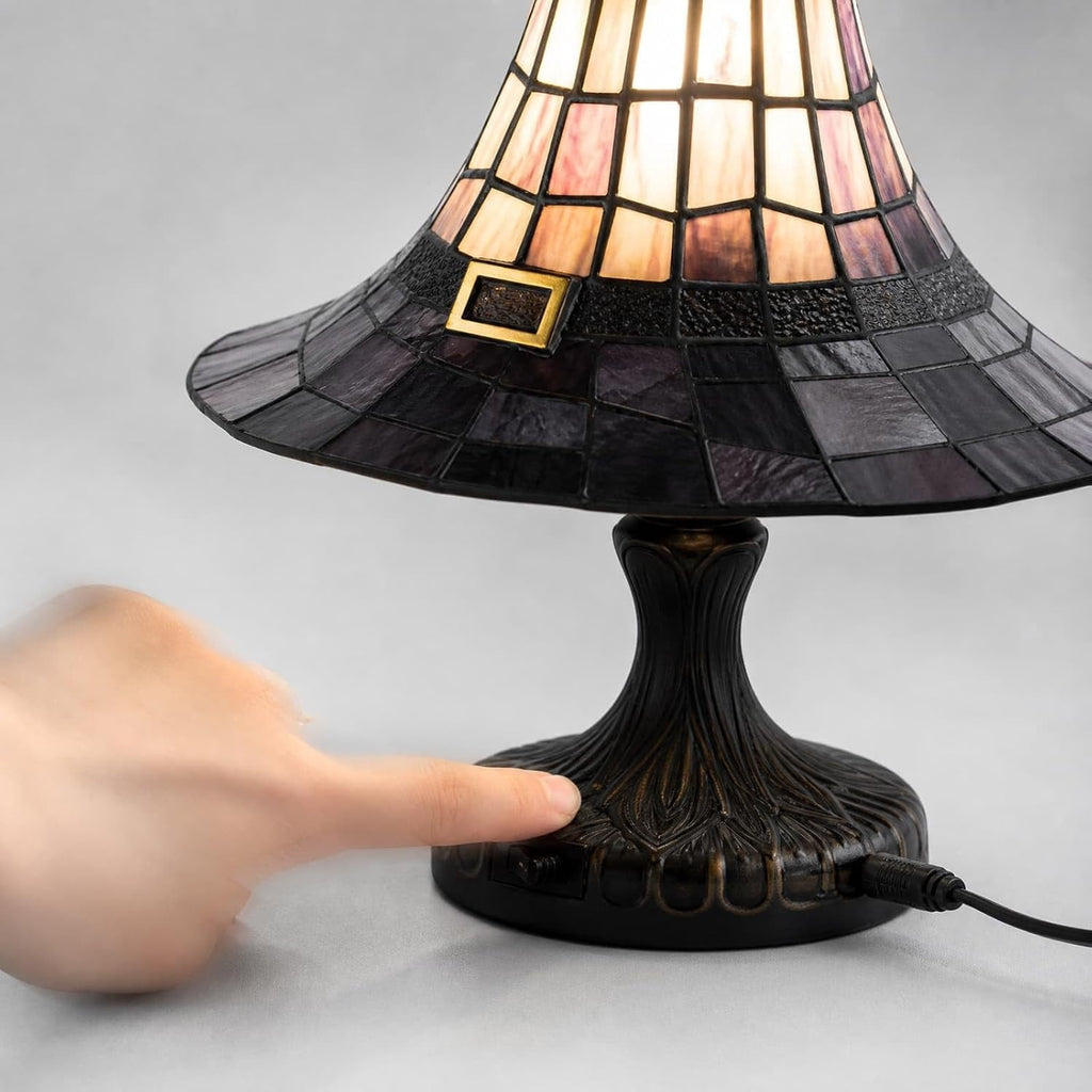 Crackr Stained Glass Witch Hat Lamp, Gothic Halloween Decor, USB Powered Wizard Hat Desk Light, Berrl Birthday or Housewarming Gift Idea