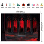 8x6FT Halloween Vintage Gothic Castle Backdrop Red Medieval Hall Photography Background for Halloween Haunted House Party Decorations Photo Props Vinyl