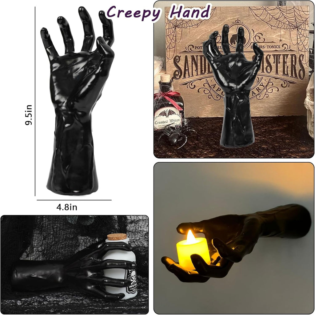 Dakimoe Halloween Decorations Indoor Outdoor Pack of 3 Wall Mounted Creepy Reaching Hands with Lighted Candles Life-Sized Horror Hands for Wall Decorations Gothic Hanging Wall Art Sculpture