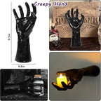 Dakimoe Halloween Decorations Indoor Outdoor Pack of 3 Wall Mounted Creepy Reaching Hands with Lighted Candles Life-Sized Horror Hands for Wall Decorations Gothic Hanging Wall Art Sculpture