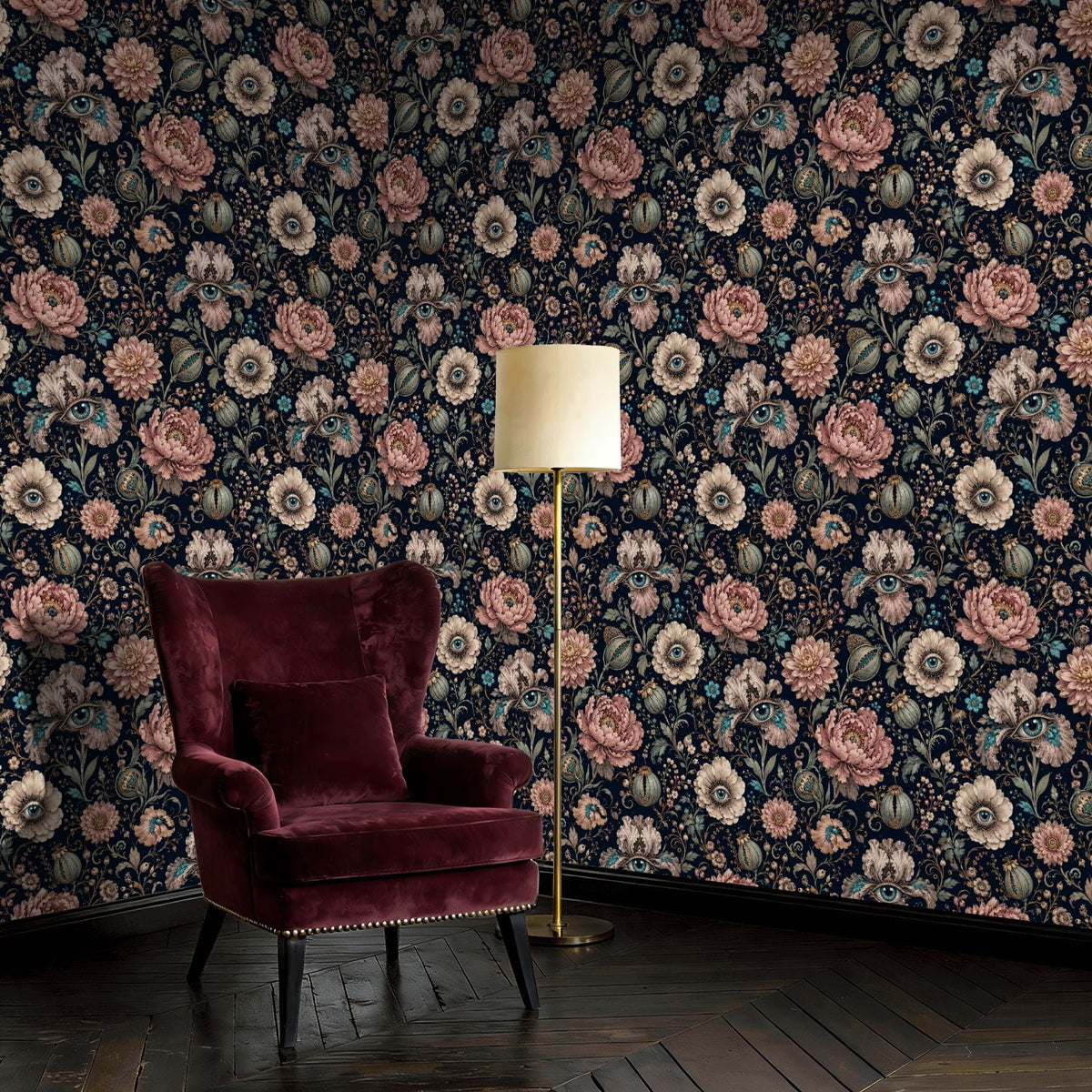 Gothic Peel and Stick Wallpaper Dark Romantic Vintage Halloween Haunted Forest Dark Academia Wall Mural 17.7in x 9.8ft Self Adhesive Removable Wall Paper Renter Friendly Wallpaper for Bedroom