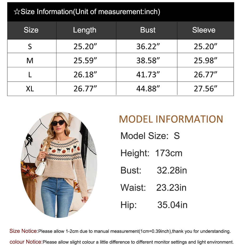 Cogild Sweaters for Women Halloween Sweater Fair Isle Knit Black Cat Pumpkin Crew Neck Pullover Fall Top