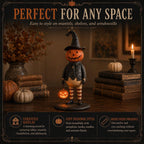 Halloween Pumpkin Head Figurine with Lighted Handheld Pumpkin Lantern - Vintage Witch Gentleman Tabletop Decor, Light Up O' Lantern Statue for Home Mantel Shelf Fall Decor