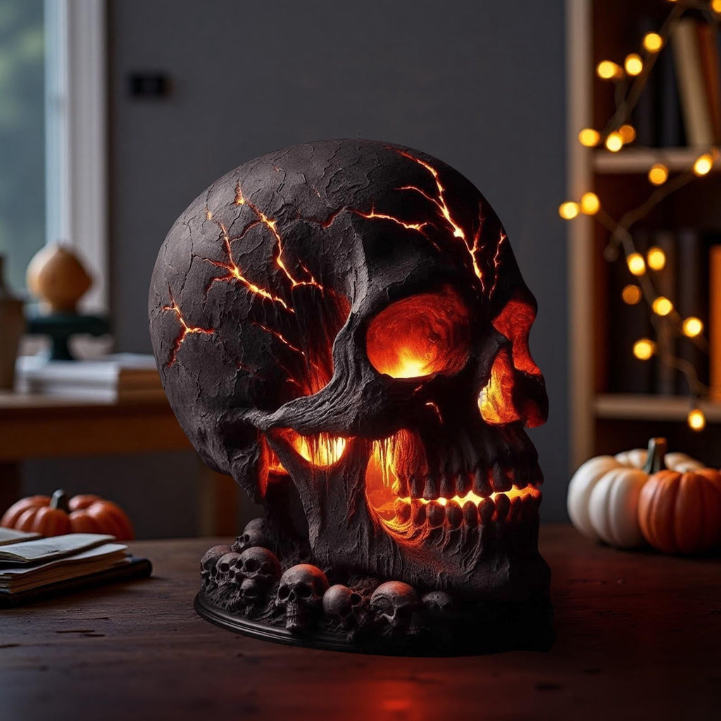 Chanana Skull Flame Table Lamp,Lava Stone Skull Lamp, Spooky LED Desk Light, Halloween & Gothic Decor, Unique Room Accent, Ignite a Mysterious Atmosphere, Halloween Home Decor