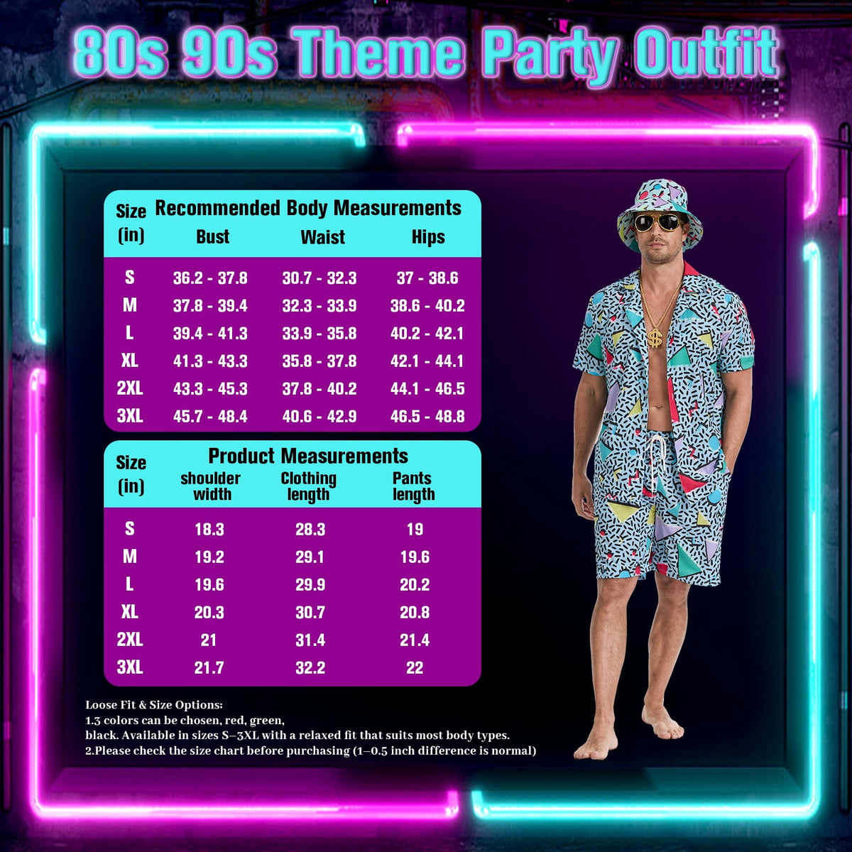 MYATED 80s 90s Outfit for Men Tracksuit Costume,,6 Pieces Hip-Hop Costume Vintage Beach Outfit for Halloween Disco Retro Theme Party (Green,L)