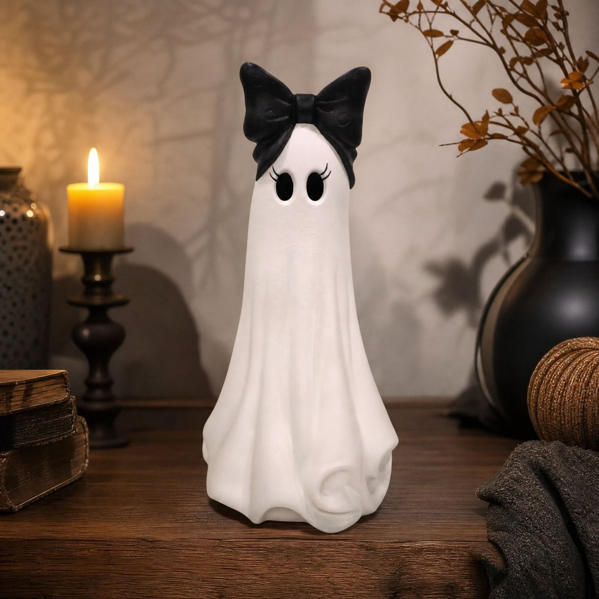 Horror Spacez Large Ghost with Bow Tabletop Decoration, Halloween Ghost Figurine, Spooky 3D Print