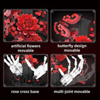 Gothic Cross Roses Building Set, Skeleton Hands with Flowers Botanical Collection Kit for Adults Women, Horror Goth Decor for Home Office, Gift for Her for Birthday/Halloween/Valentines Day/Christmas