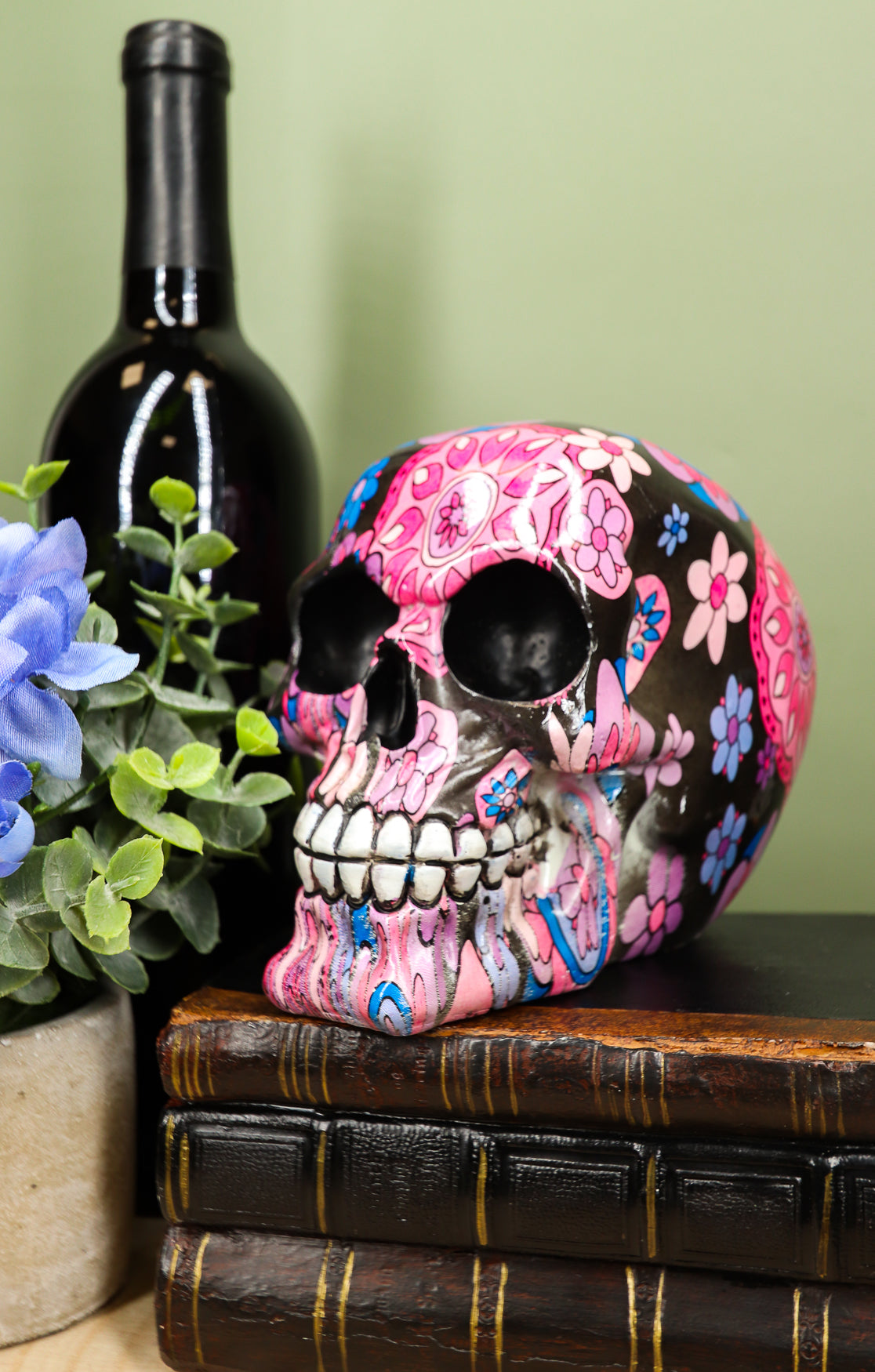 Ebros Day Of The Dead Fuschia Pink Metronome Floral Tattoo Sugar Skull Statue