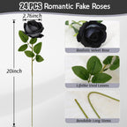 24Pcs Black Velvet Artificial Roses, Realistic Fake Roses Bouquet, Gothic Dark Silk Flowers for Wedding Centerpiece, Halloween Decor, Home Table Decor