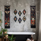 Gothic Wall Decor Set, 2-Pack Butterfly Floral Tapestry for Bedroom with 6 Wood Diamond Wall Hangings, Dark Cottagecore Room Art