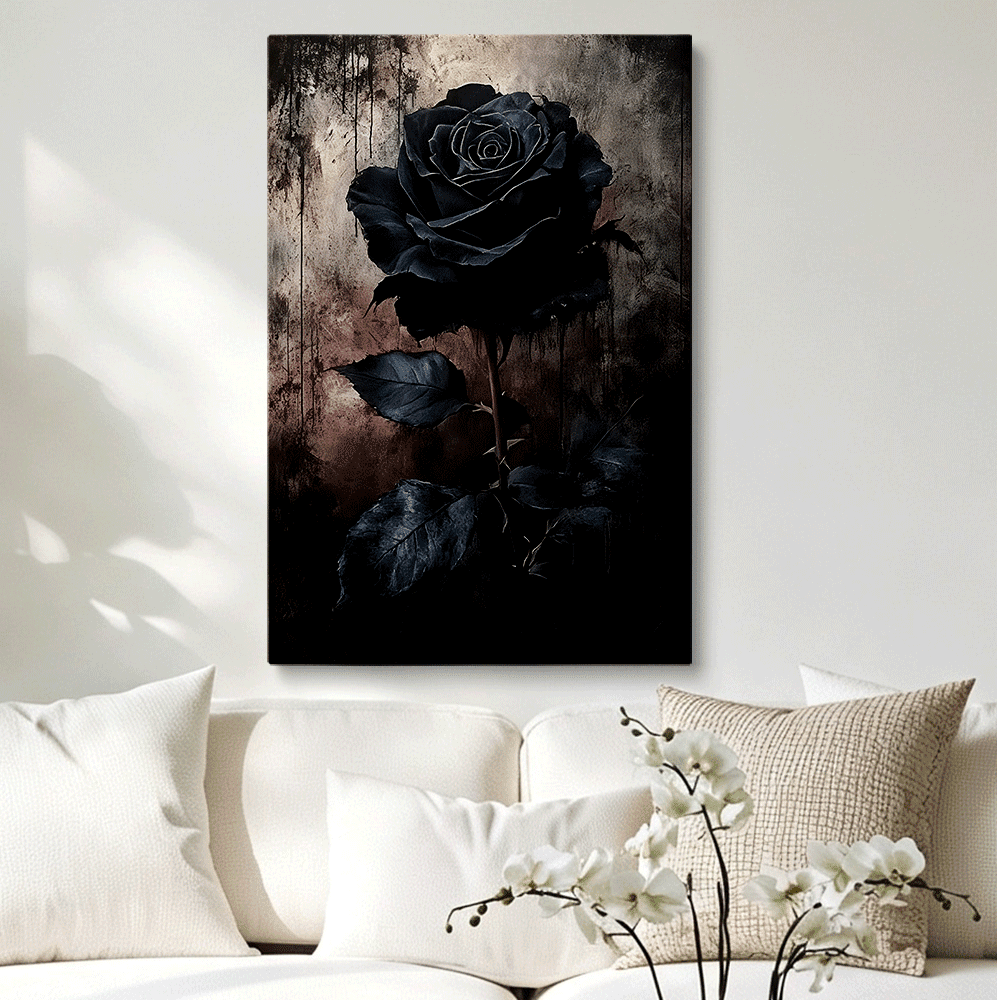 Topbout Art Dark Black Rose Moody Gothic Canvas Wall Art Gallery Wrapped for Bedroom Living Room 30x20 inch