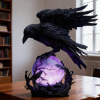 Yyuenw Raven Lamp | Crow Lamp | “Raven’s Moonlight” Gothic LED Lamps | Gothic LED Lamps Moonlight of Crow | Ravens On Glowing Orb with Violet Light for Gothics Collectors Home Decor