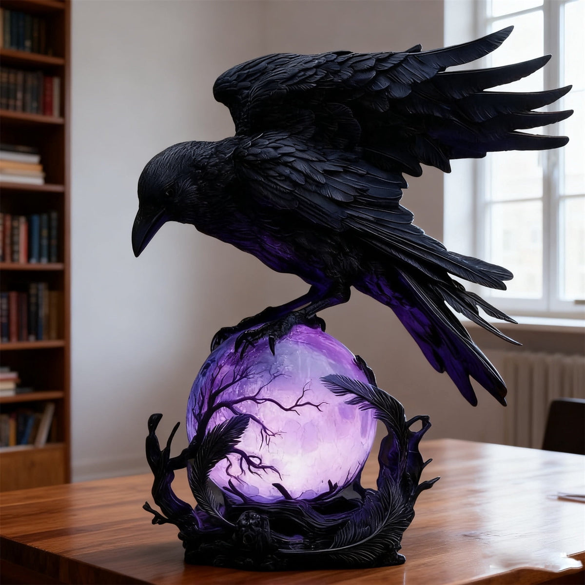 Yyuenw Raven Lamp | Crow Lamp | “Raven’s Moonlight” Gothic LED Lamps | Gothic LED Lamps Moonlight of Crow | Ravens On Glowing Orb with Violet Light for Gothics Collectors Home Decor