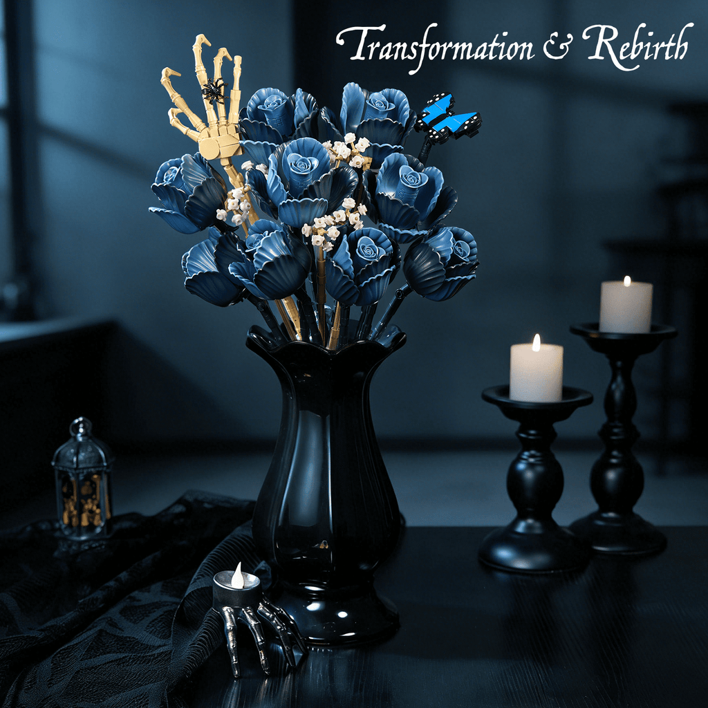 Skull Bouquet Building Block Sets Halloween Gothic Flowers Roses Collectible Room Decor Gift Valentine's Day Gifts for Women Adults