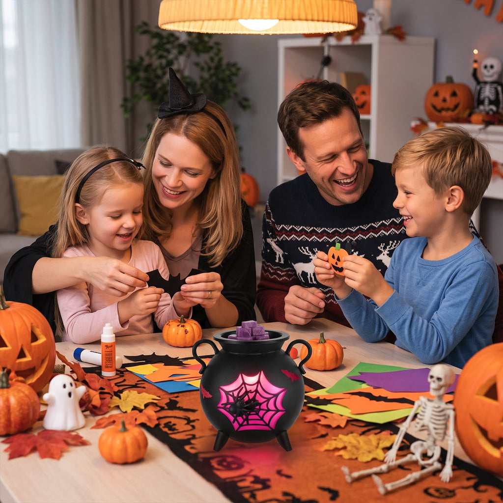 Sziqiqi Gothic Cauldron Wax Warmer: Halloween Electric Wax Melter with 2 Bulbs Spider Web Design Removable Dish for Scented Wax Spooky Home Decor Gift