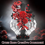 Gothic Cross Roses Building Set, Skeleton Hands with Flowers Botanical Collection Kit for Adults Women, Horror Goth Decor for Home Office, Gift for Her for Birthday/Halloween/Valentines Day/Christmas