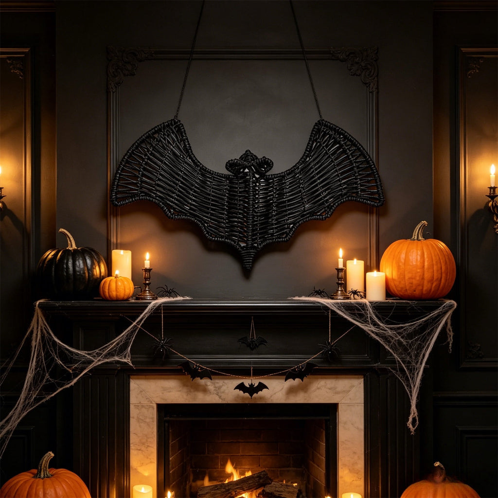Clearance Halloween Hanging Bats Decoration Handcrafted Woven Rattan Black Bat Wall Hanging, Gothic Farmhouse Wall Art Decor for Door Mantel & Party -3 Pcs