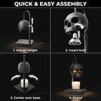 Skull Candle Warmer Lamp with Timer and Dimmer *Candles NOT Included – Black Gothic Candle Lamp Warmer w/Adjustable Height, 2 Light Bulbs – Skull Decor, Goth Gothic Decor Spooky Home & Witchy Gifts