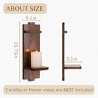 Sziqiqi Set of 2 Brown Wooden Wall Candle Sconces - Gothic Distressed Candle Holders Shelf for Pillar Candles & Tealights, French Country Wall Decor (15.75x5.1in)