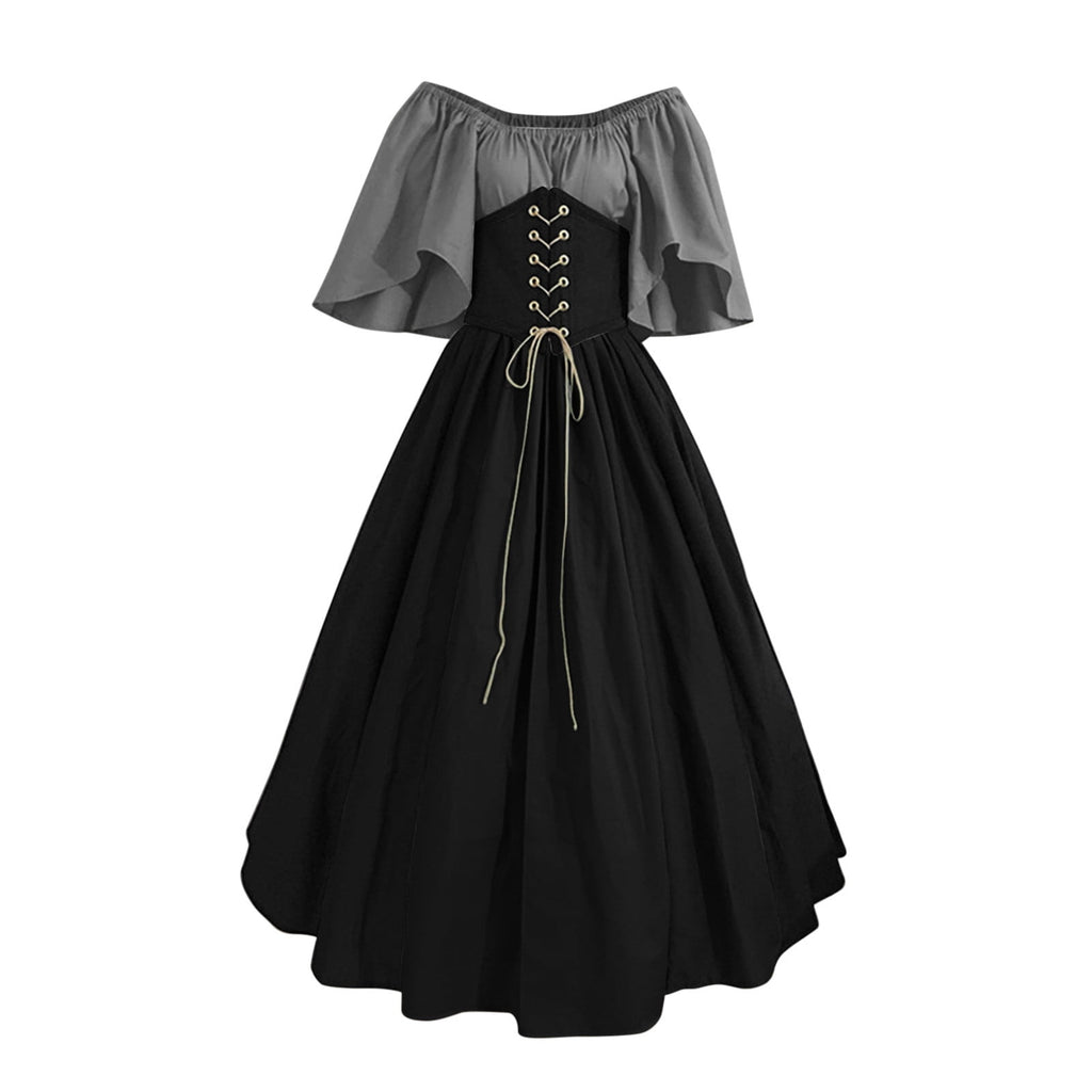 yoeyez Women Medieval Dress Plus Size Lace Up Corset Dress Halloween Gothic Elegant Queen Dress