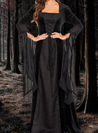 Halloween Witch Costume Women, Deluxe Witch Dress Costume, Vintage Embroidered Renaissance Gothic Hooded Vampire Gown Dress Cosplay Costumes Black M