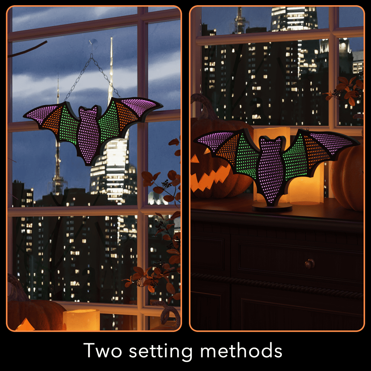 Beatineon Bat Infinity Mirror Light, USB & Battery Powered with 6H Timer, Hanging 2D Halloween Decor for Indoor Gothic Home Decor