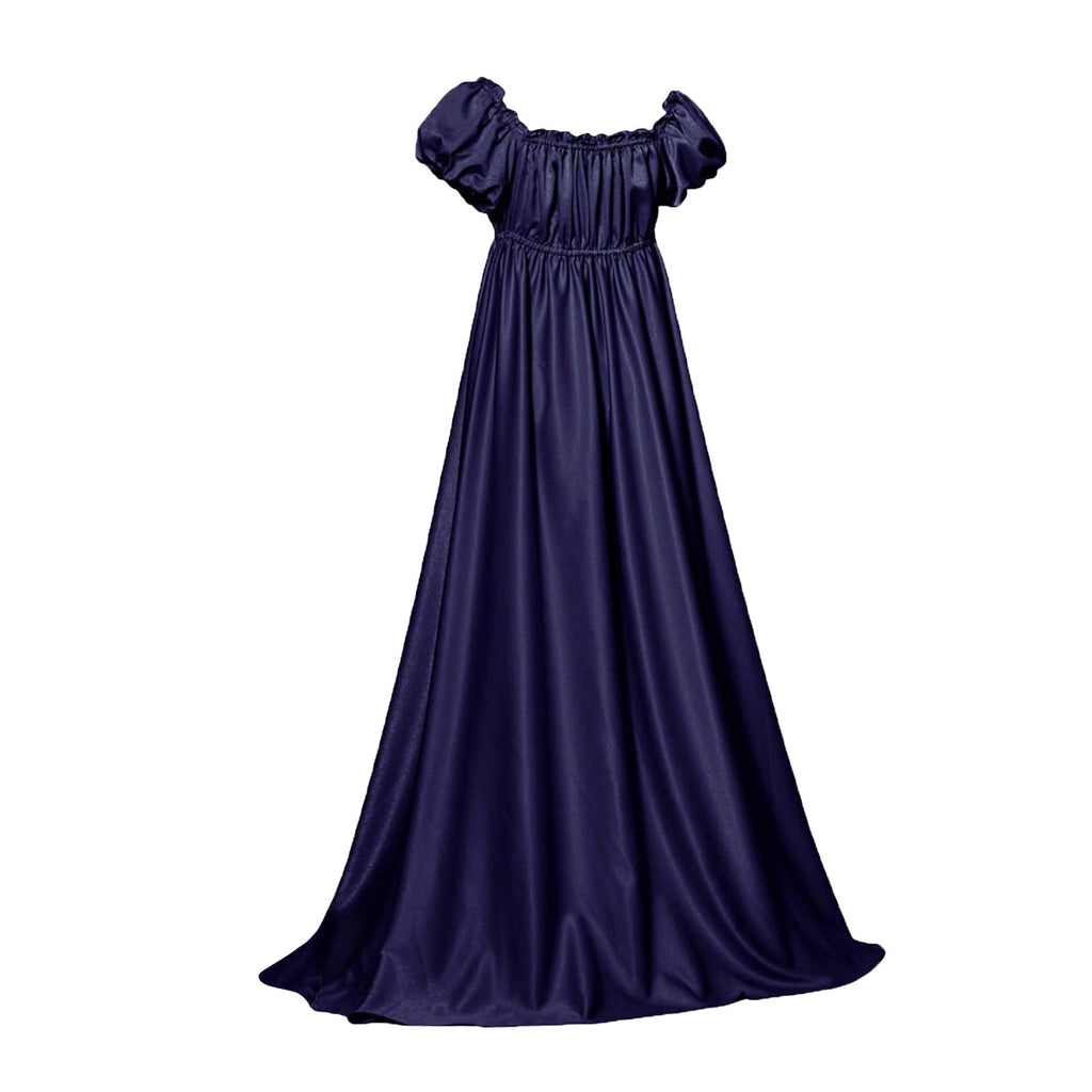 QATAINLAV Womens Satin Regency Dress Ruffle Puff Sleeve Empire Waist Party Victorian Gown Vintage Court Costume Dresses, Dark Blue, XXXL
