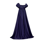 QATAINLAV Womens Satin Regency Dress Ruffle Puff Sleeve Empire Waist Party Victorian Gown Vintage Court Costume Dresses, Dark Blue, XXXL