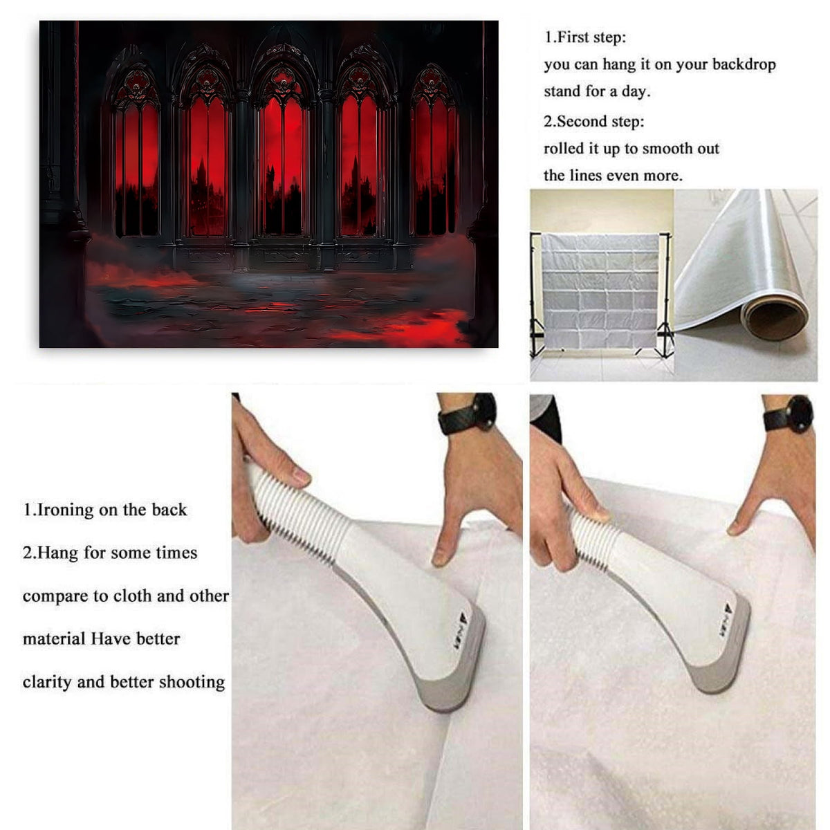 8x6FT Halloween Vintage Gothic Castle Backdrop Red Medieval Hall Photography Background for Halloween Haunted House Party Decorations Photo Props Vinyl