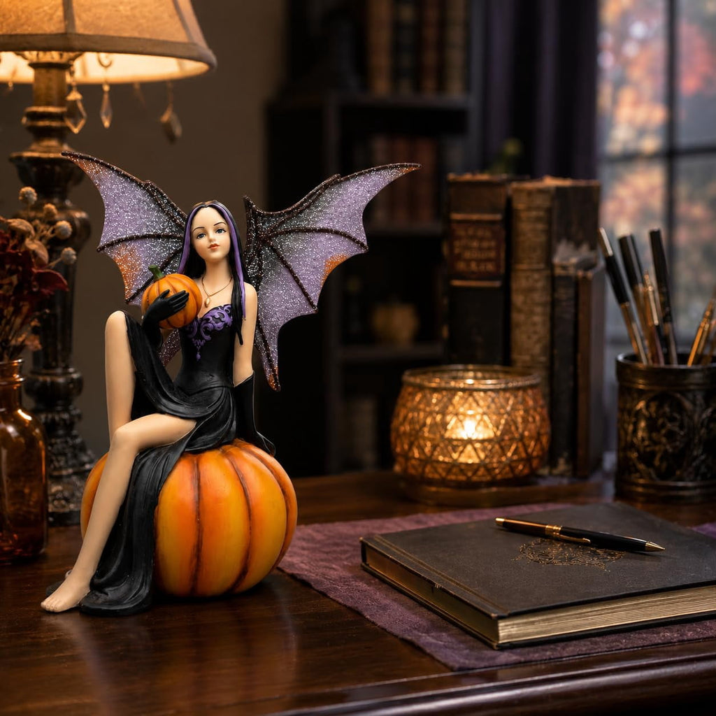Comfy Hour 5.9 Inch Solid Resin Halloween Fairy Figurine, Orange Pumpkin Gothic Decor