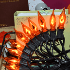 Halloween Decorations - Indoor and Outdoor Flickering Flame String Lights, 27.8ft C7 Vintage Flickering Flame String Lights, Orange String Lights with 25 Orange Clear Flame Bulbs (E12 Bulbs, Black Wi
