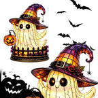 Halloween Gothic Witch Hat Night Light, Ghost Pumpkin Figurine Stained Glass Style Decorative Lamp