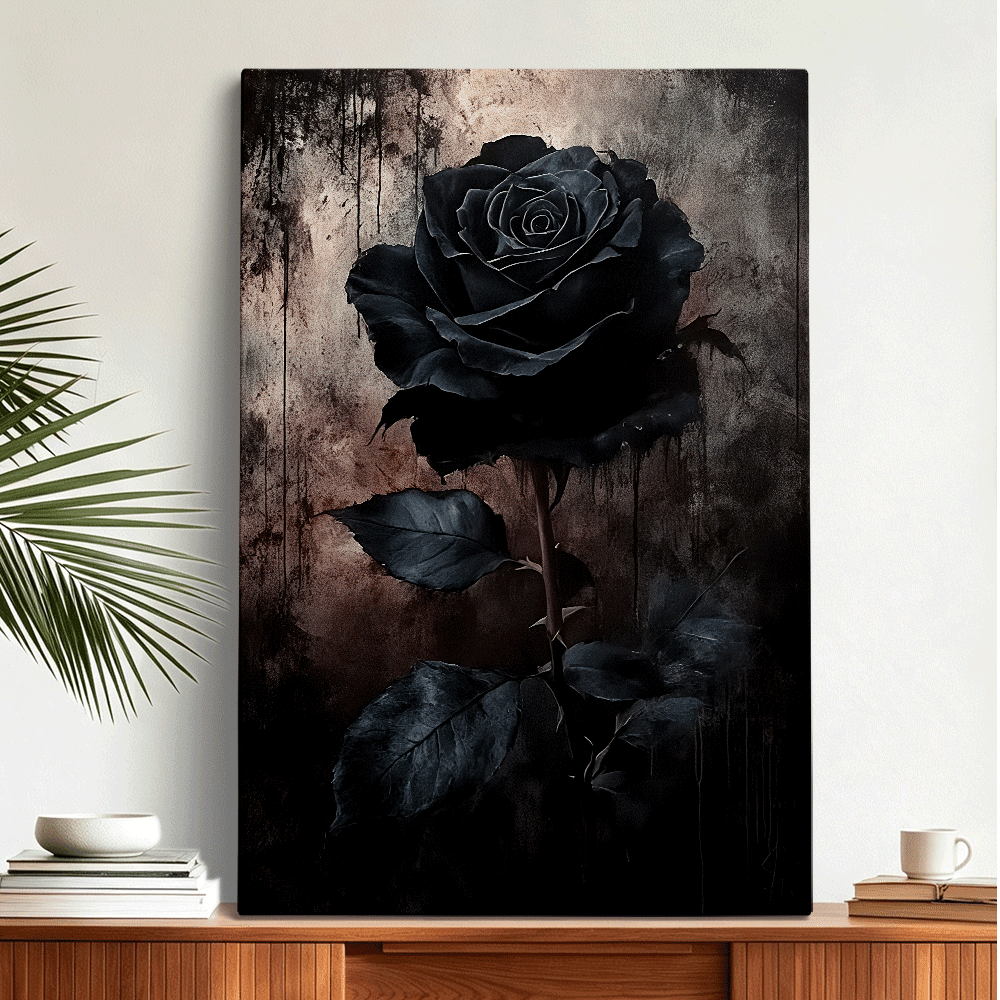 Topbout Art Dark Black Rose Moody Gothic Canvas Wall Art Gallery Wrapped for Bedroom Living Room 30x20 inch