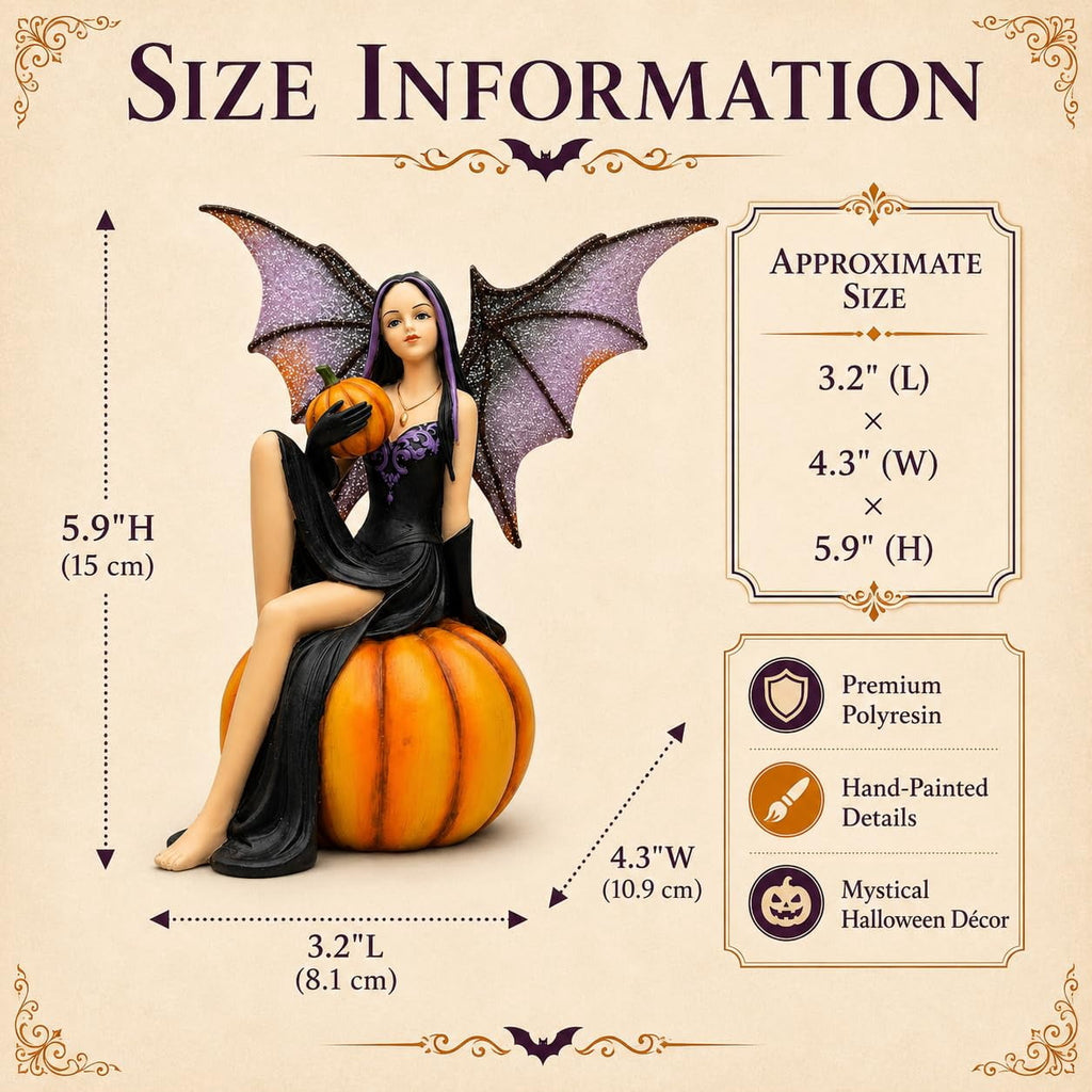 Comfy Hour 5.9 Inch Solid Resin Halloween Fairy Figurine, Orange Pumpkin Gothic Decor