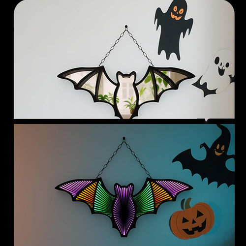 Beatineon Bat Infinity Mirror Light, USB & Battery Powered with 6H Timer, Hanging 2D Halloween Decor for Indoor Gothic Home Decor