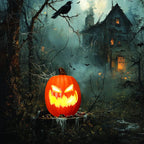 Halloween Oblong Jack O Lantern Pumpkin, Evil Eye Jack O Lantern LED Light Fanged Blow Molded Pumpkin Figurine for Covered Porch Yard Indoor Gothic Party Home Decor