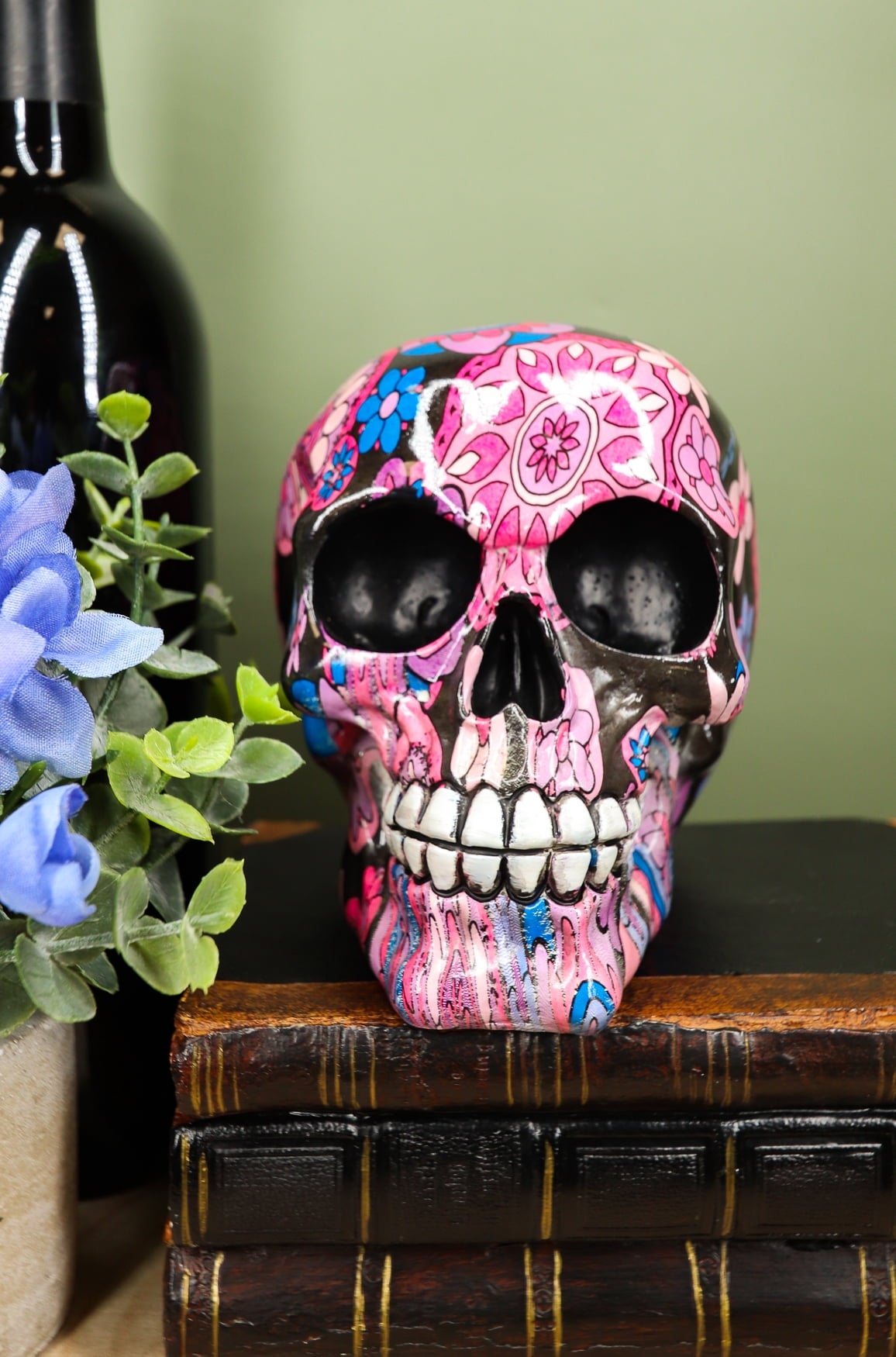 Ebros Day Of The Dead Fuschia Pink Metronome Floral Tattoo Sugar Skull Statue