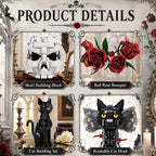 Gothic Cat & Skull Building Set, Dark Aesthetic Black Cat and Rose Display Model, Gothic Art Home Decor, Decorative Building Kit, Halloween Display Piece, 1542 PCS