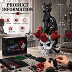 Gothic Cat & Skull Building Set, Dark Aesthetic Black Cat and Rose Display Model, Gothic Art Home Decor, Decorative Building Kit, Halloween Display Piece, 1542 PCS