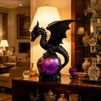 Gothic Dragon Purple LED Crystal Ball Lamp for Dark Aesthetic Decor, Fantasy Resin Dragon Night Light, Witchy Table Lamp, USB Powered Mystic Orb Light for Bedroom Shelf Altar Halloween Decoration