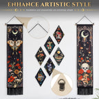 Gothic Wall Decor Set, 2-Pack Butterfly Floral Tapestry for Bedroom with 6 Wood Diamond Wall Hangings, Dark Cottagecore Room Art